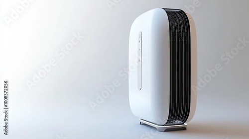 White Air Purifier with Black Grilles on a White Background photo