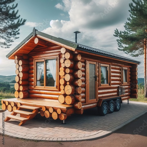 Mobile Log Cabin Features log construction and rustic decor perf photo