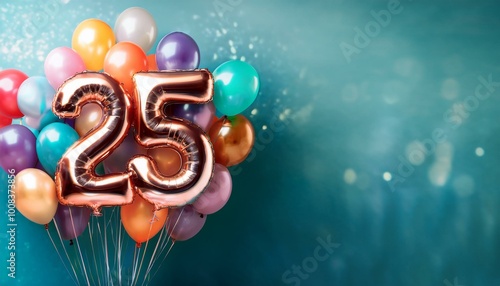 Banner with number 25 colorful balloons with copy space photo