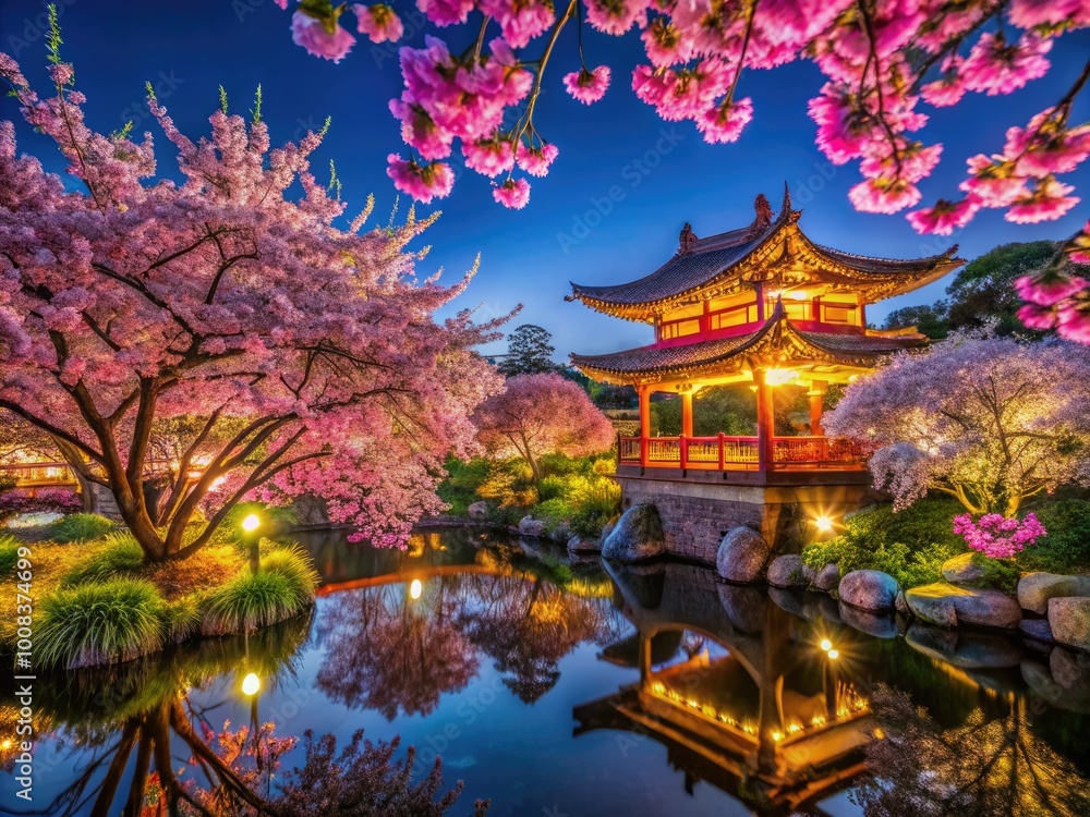 Blooming Cherry Blossoms in Springtime at a Scenic Chinese Garden Surrounded by Nature's Beauty Blooming Cherry Blossoms in Springtime at a Scenic Chinese Garden Surrounded by Nature's Beauty