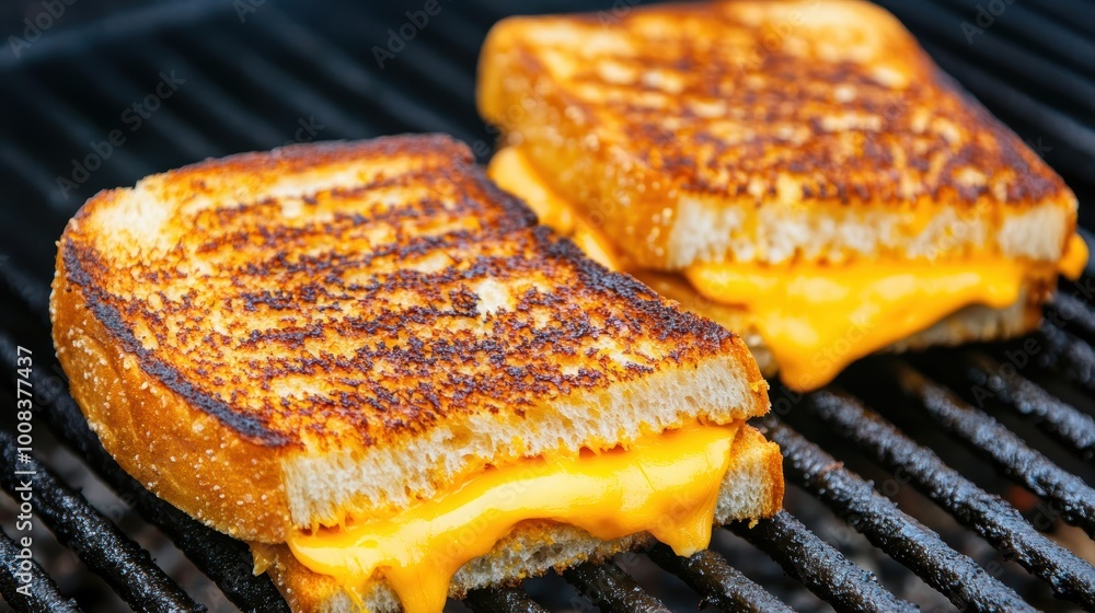 Delicious grilled cheese sandwiches on barbecue grill Delicious grilled cheese sandwiches on barbecue grill