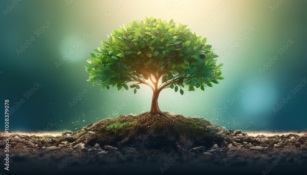 A vibrant tree emerges from the earth, radiating light, symbolizing growth, life, and nature's resilience. A vibrant tree emerges from the earth, radiating light, symbolizing growth, life, and nature's resilience.