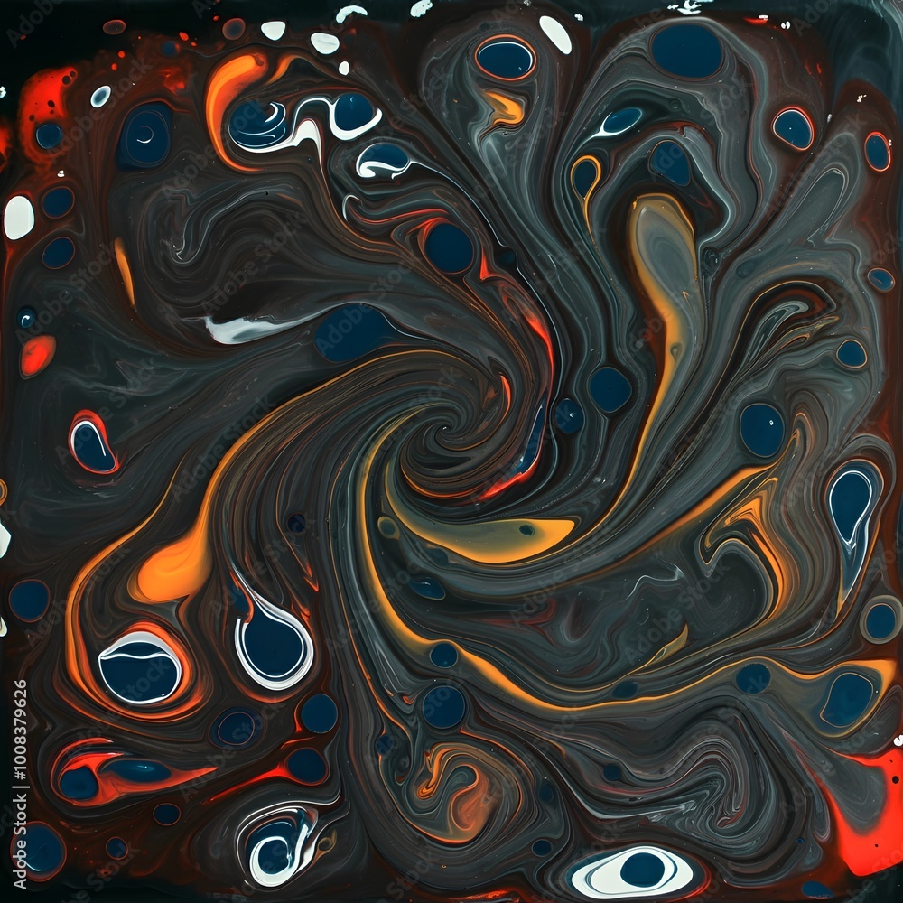A mesmerizing abstract painting of swirling, multicolored shapes, reminiscent of fluid motion A mesmerizing abstract painting of swirling, multicolored shapes, reminiscent of fluid motion