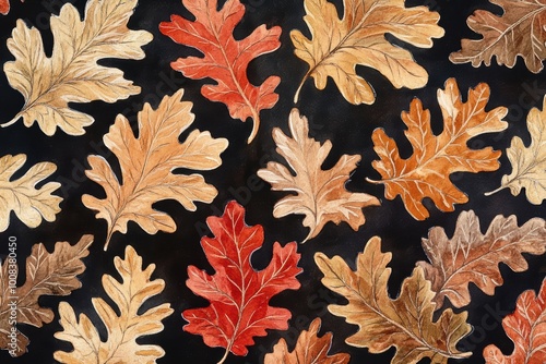 Autumn leaf pattern on dark background