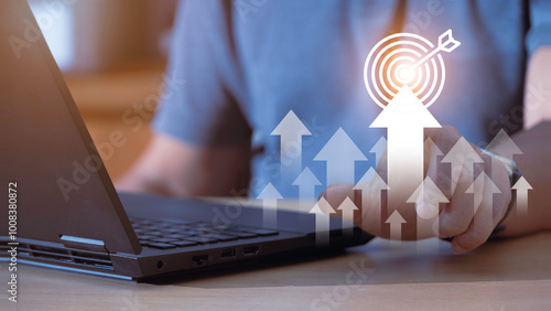 Businessman analyzing company financial balance sheet working with digital virtual graphics Businessman calculating financial data for long-term investment growth goals marketing planning goals