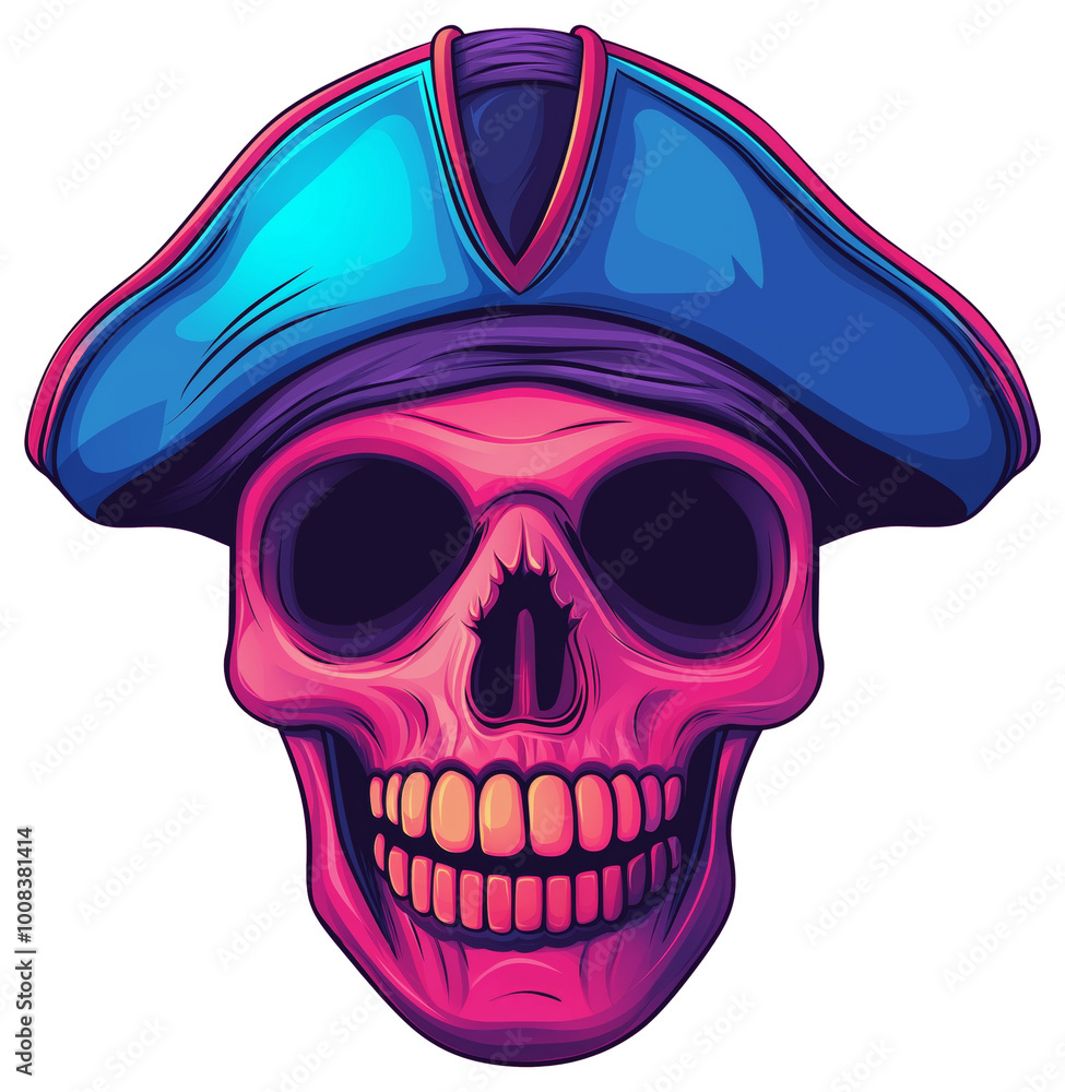 Colorful pirate skull wearing a blue hat designed for Halloween ...