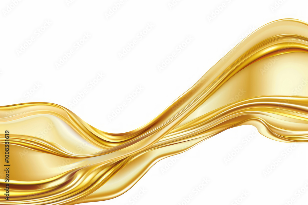 A golden wave of liquid metal on a white background with smooth curves and a luxurious, futuristic vibe. A golden wave of liquid metal on a white background with smooth curves and a luxurious, futuristic vibe.