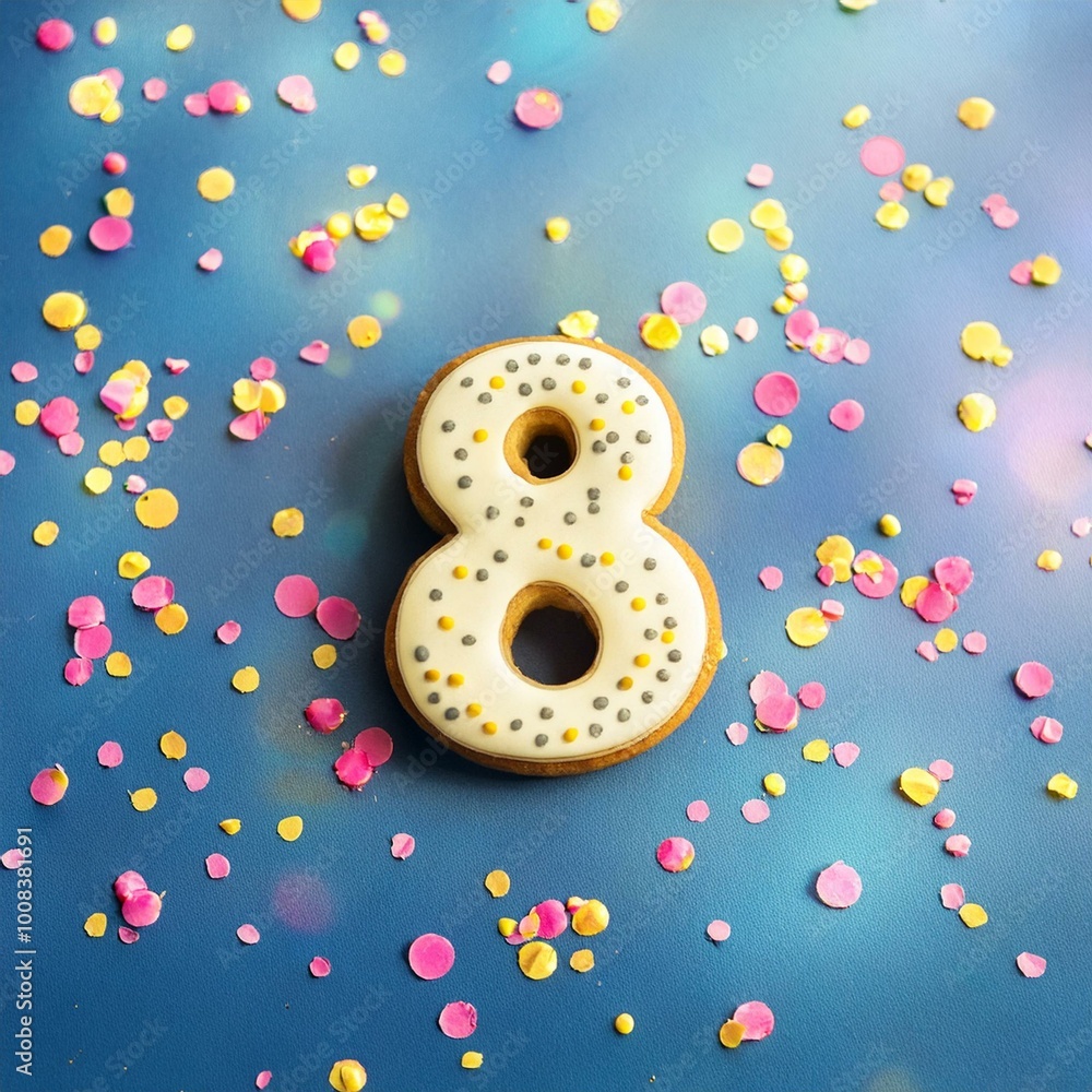 Decorated cookie, number 8, image for birthday or anniversary celebration Decorated cookie, number 8, image for birthday or anniversary celebration