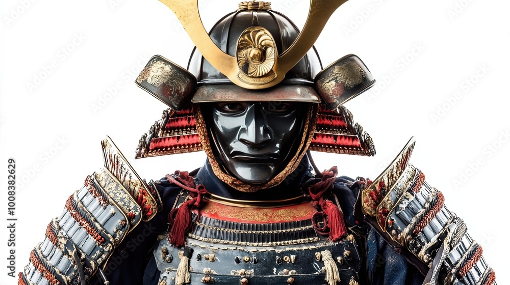 Close-up of a Samurai Warrior Wearing Traditional Armor and Helmet Close-up of a Samurai Warrior Wearing Traditional Armor and Helmet