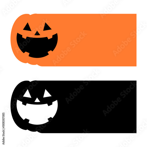 Banner horizontal con cara de calabaza de Halloween alegre con boca abierta para tarjetas y felicitaciones