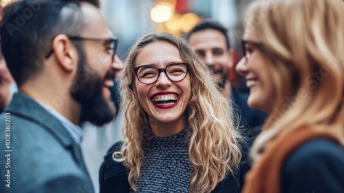 Joyful Friends Sharing Laughter on a City Street