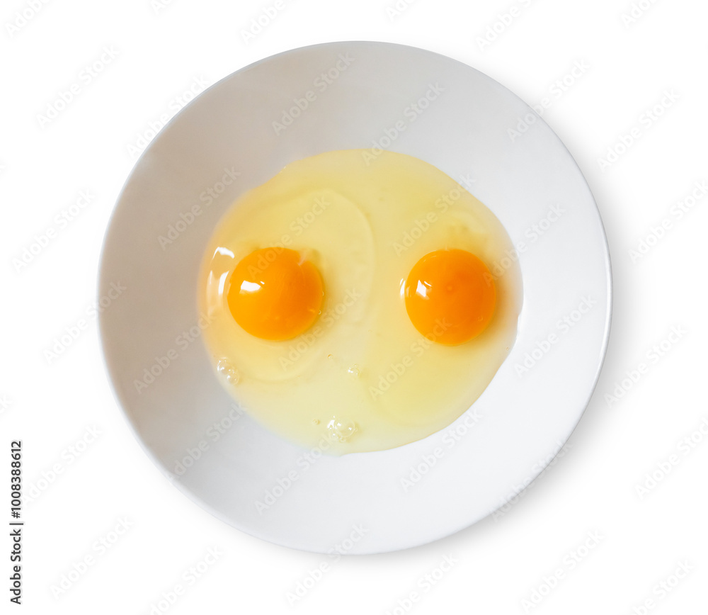 Two uncooked eggs on a plate on transparent background Two uncooked eggs on a plate on transparent background