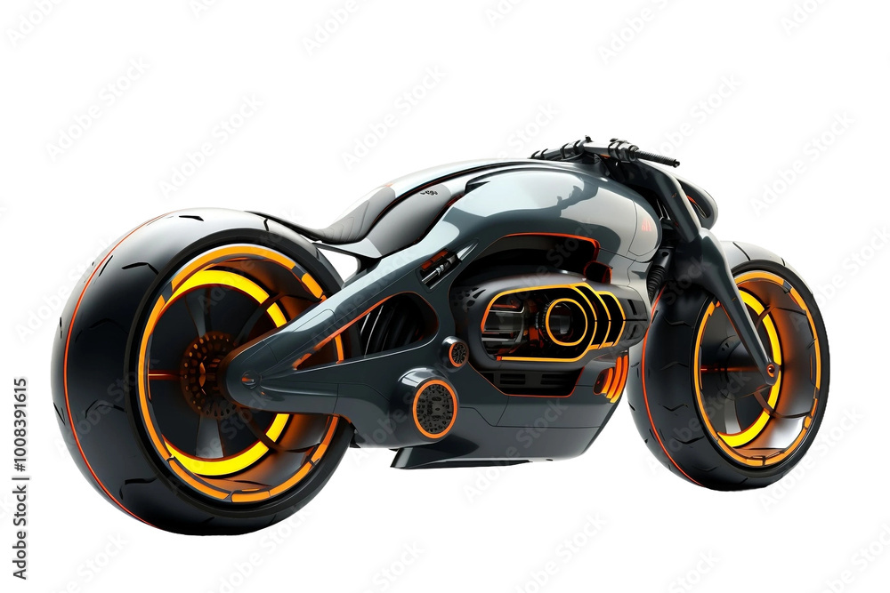 Advanced Electric Futuristic Bike Isolated on Transparent Background. Advanced Electric Futuristic Bike Isolated on Transparent Background.