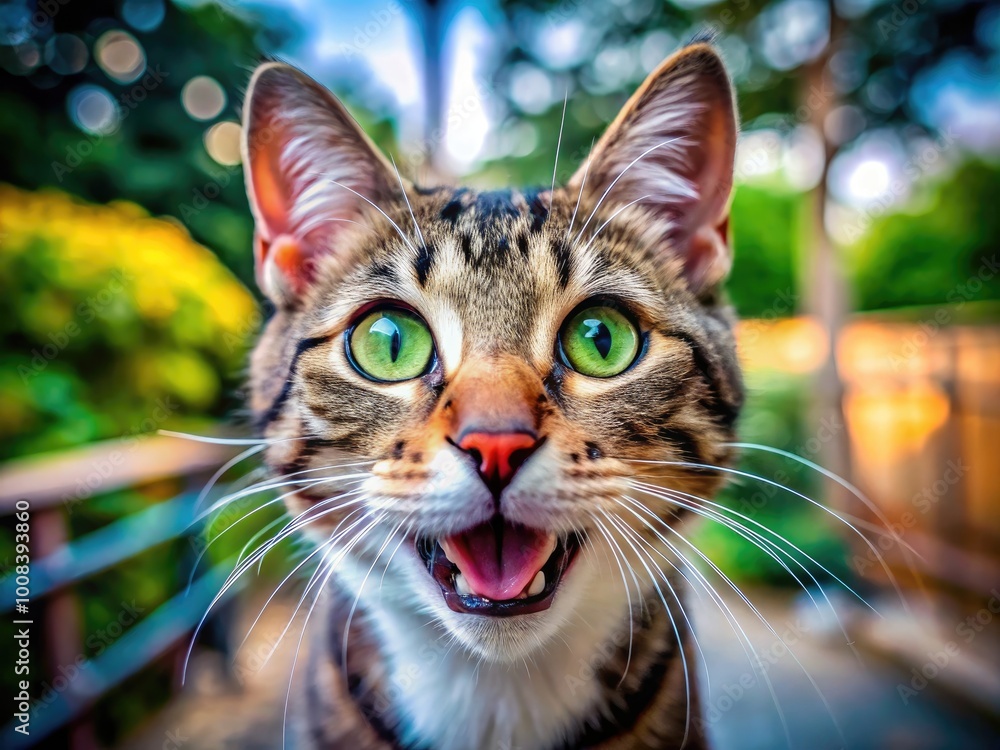 Close-up of a mischievous cat with a playful expression, showcasing its fun-loving personality Close-up of a mischievous cat with a playful expression, showcasing its fun-loving personality