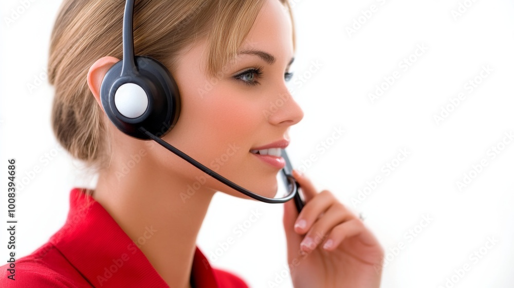 Customer Service Agent with Headset in Modern Office Customer Service Agent with Headset in Modern Office