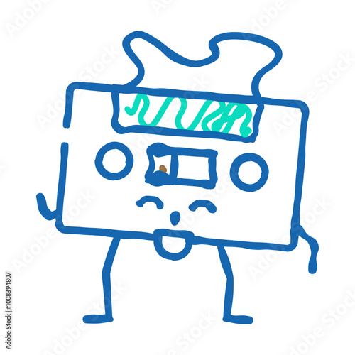 cassette tape retro music character doodle icon sketch vector. cassette tape retro music character sign. isolated symbol illustration