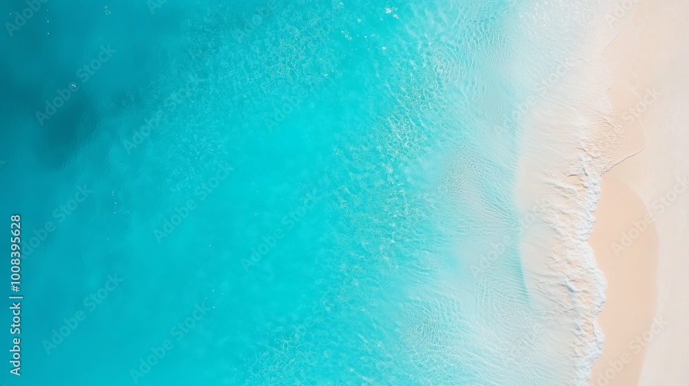 Blue marine water smooth wave with pink sand beach aerial view Blue marine water smooth wave with pink sand beach aerial view