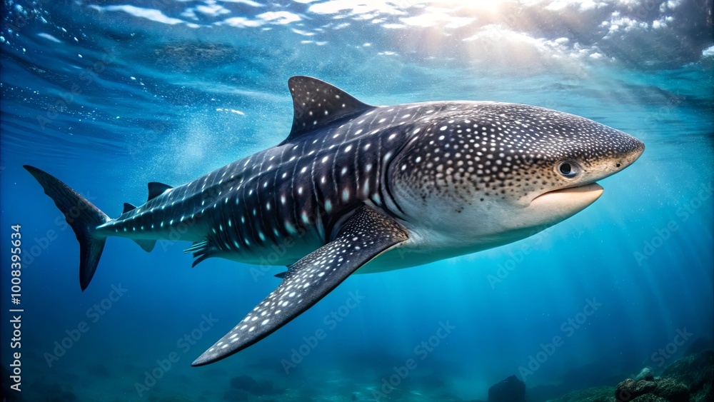 Distinctive Spotted Shark Swimming In Ocean Waters Distinctive Spotted Shark Swimming In Ocean Waters