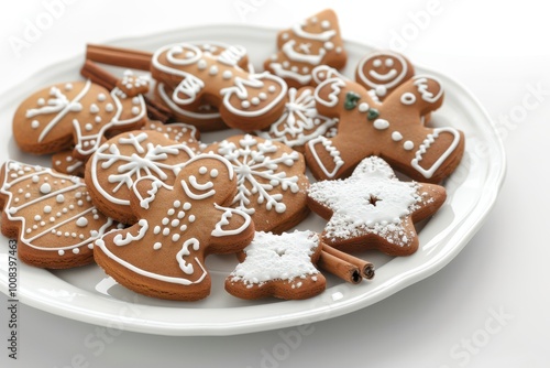 Gingerbread on a plate in the white background