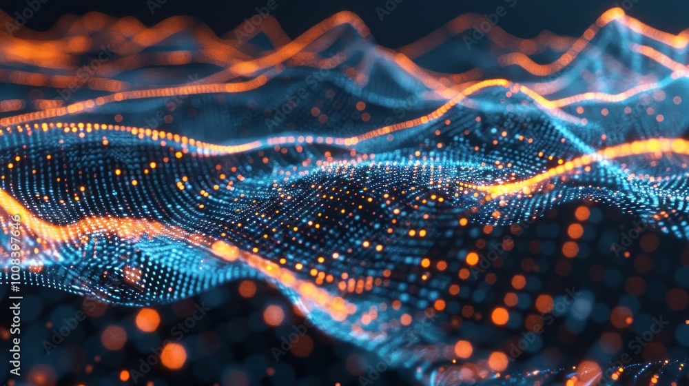 A concept image of AI data flowing through a network, visualized with dynamic lines and digital nodes A concept image of AI data flowing through a network, visualized with dynamic lines and digital nodes