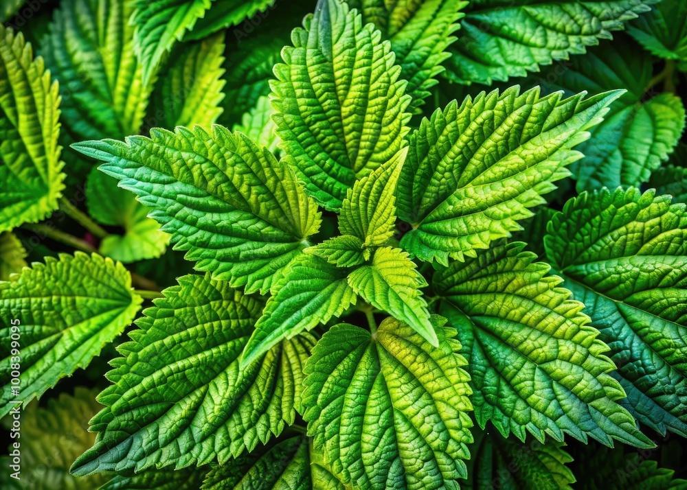 Close-up of Urtica plant leaves showcasing intricate details and vibrant green colors in nature Close-up of Urtica plant leaves showcasing intricate details and vibrant green colors in nature