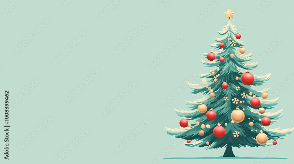 Traditional Christmas tree adorned with festive ornaments Traditional Christmas tree adorned with festive ornaments