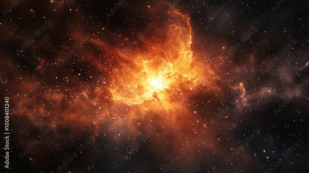 A vibrant nebula glows with fiery orange hues in the vast expanse of space. A vibrant nebula glows with fiery orange hues in the vast expanse of space.