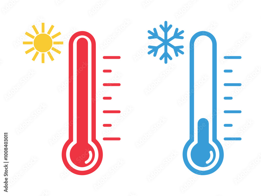 Thermometer vector icons with sun and snowflake. Thermometer with sun and snowflake icon. Hot and cold temperature scale for weather or freezer, isolated thermometer temperature symbols on transparent Thermometer vector icons with sun and snowflake. Thermometer with sun and snowflake icon. Hot and cold temperature scale for weather or freezer, isolated thermometer temperature symbols on transparent