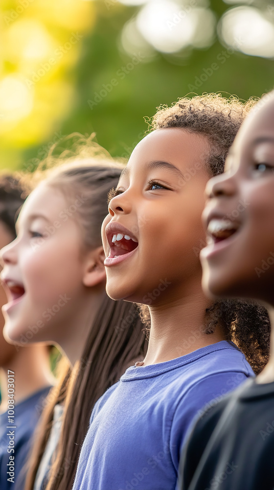 Joyful Children's Choir Performing at Sunset in Park Joyful Children's Choir Performing at Sunset in Park