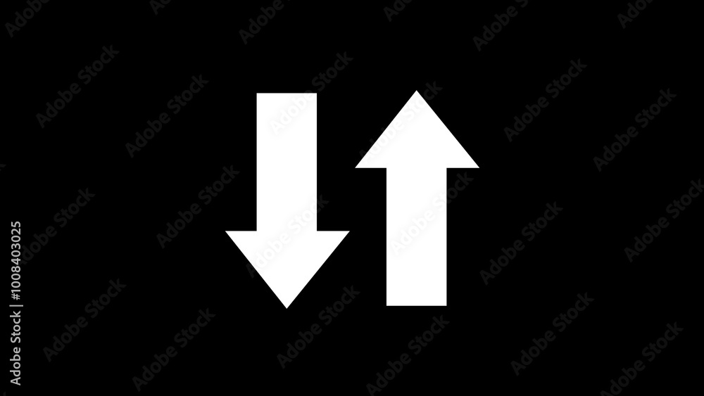 White color swipe up and down pointing solid arrow icon. Flashing direction indicators. White color swipe up and down pointing solid arrow icon. Flashing direction indicators.