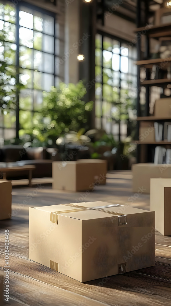 Cardboard Boxes 3D Render in Modern Home Interior Cardboard Boxes 3D Render in Modern Home Interior