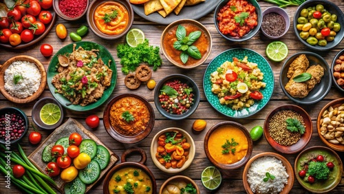 Wallpaper Mural Colorful assortment of delicious meals arranged beautifully in a top view for food enthusiasts and bloggers Torontodigital.ca