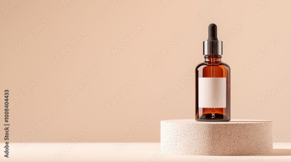 Brown Cosmetic Bottle with Dropper on a Minimalist Stand Brown Cosmetic Bottle with Dropper on a Minimalist Stand