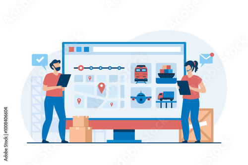 Logistics Center Coordinating International Freight Movements. Vector Illustration