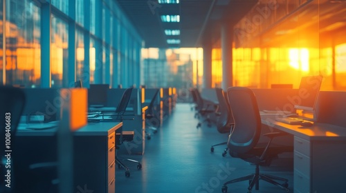 Wallpaper Mural Modern Office Interior at Sunset with Warm Light Torontodigital.ca