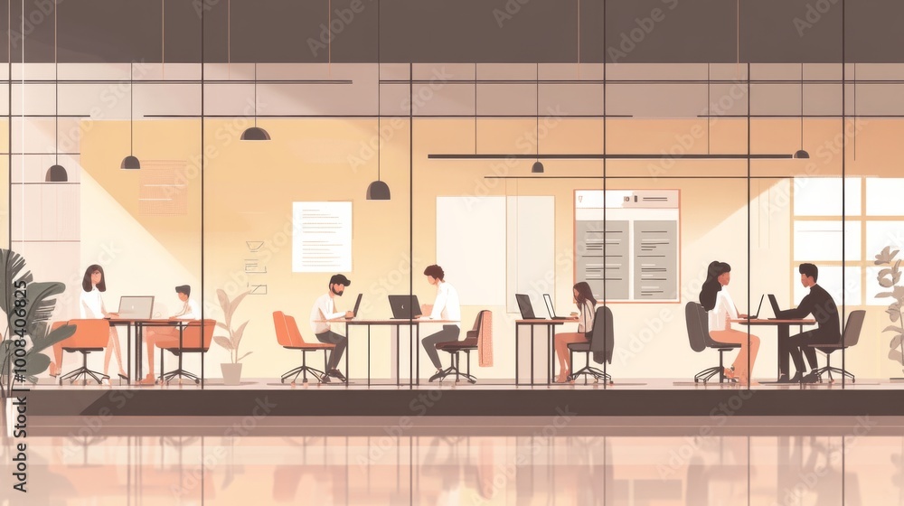 Modern Office Workspace with Collaborating Professionals Modern Office Workspace with Collaborating Professionals