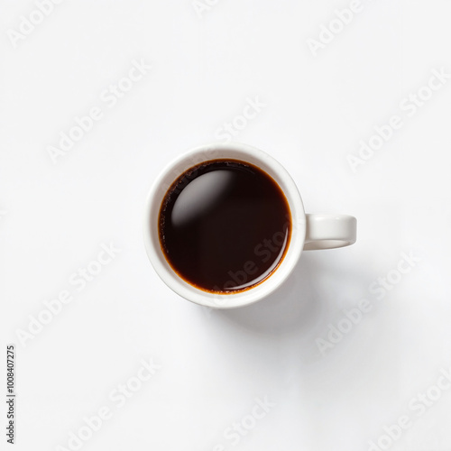 cup of rich coffee in white cup on white background top view, Al Generation