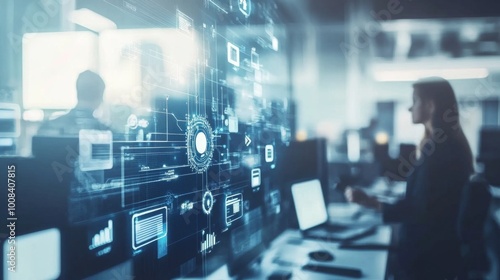 Wallpaper Mural Modern Technology Interface in Office Environment Torontodigital.ca