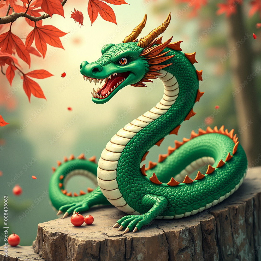 Obraz premium green snake symbol of the new year 2025