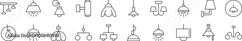 Lamps and Chandeliers Outline Simple Linear Image Collection. Editable Stroke. Suitable for Web Sites, Books, Cards, Apps