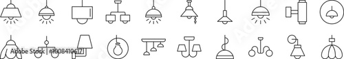 Lamps and Chandeliers Set of Thin Icons. Editable Stroke. Suitable for Web Sites, Books, Cards, Apps