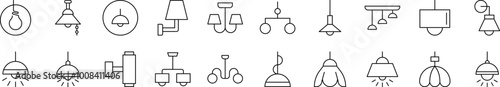 Lamps and Chandeliers Related Line Icons for Web Sites, Books, Cards, Apps. Editable Stroke. Suitable for Web Sites, Books, Cards, Apps