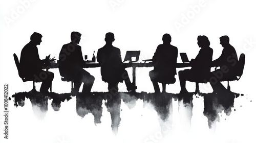 Silhouetted Business Meeting in Conference Room