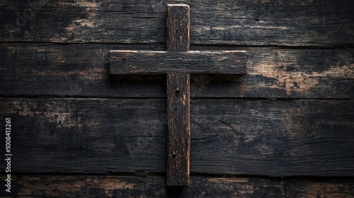 Wooden cross jesus background, dark wood texture 