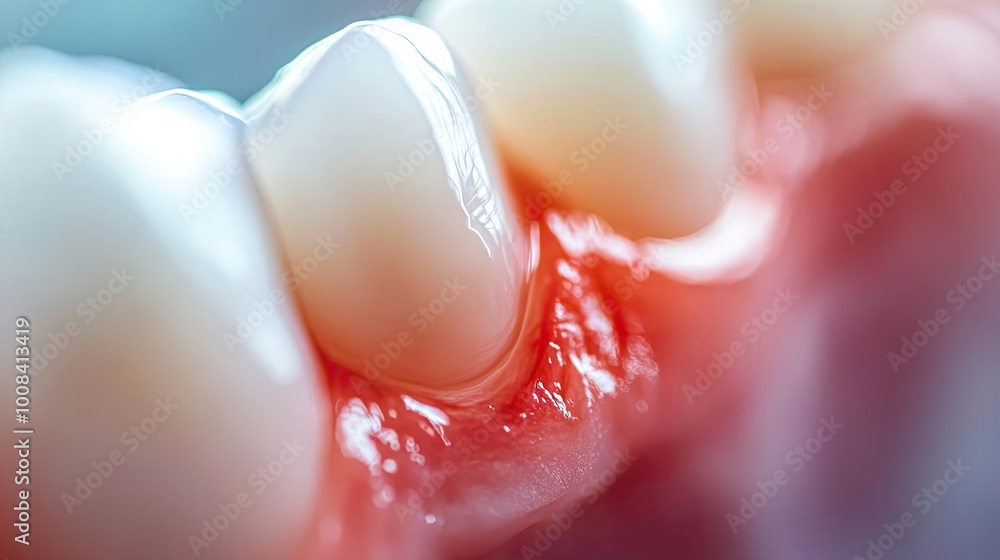 Fototapeta premium Close-up of healthy teeth and gums, showcasing the importance of oral hygiene and dental care for maintaining a beautiful smile.