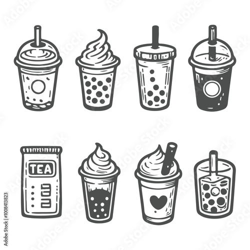 Whimsical Hand Drawn Bubble Tea