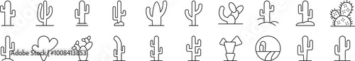 Cactus and Succulent Bundle of Thin Icons. Editable Stroke. Suitable for Web Sites, Books, Cards, Apps