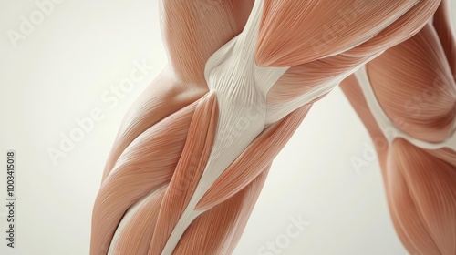 Detailed illustration of human muscles showcasing anatomical structure and complexity of muscle fibers in a leg.