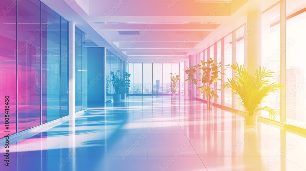 Bright Modern Office Space with Glass Walls and Plants Bright Modern Office Space with Glass Walls and Plants