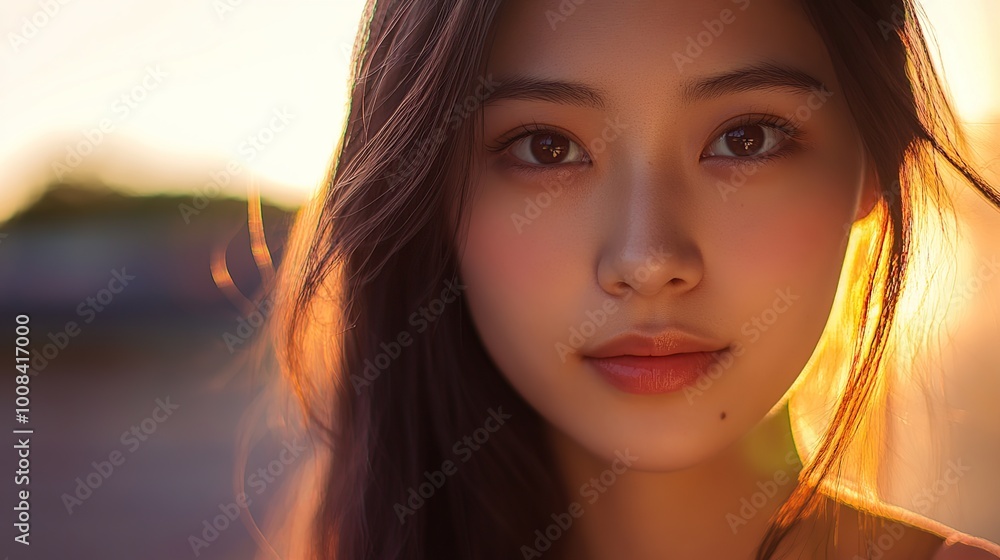 Young Asian woman showing off her beauty looking gracefully at the camera on a blurred background Young Asian woman showing off her beauty looking gracefully at the camera on a blurred background